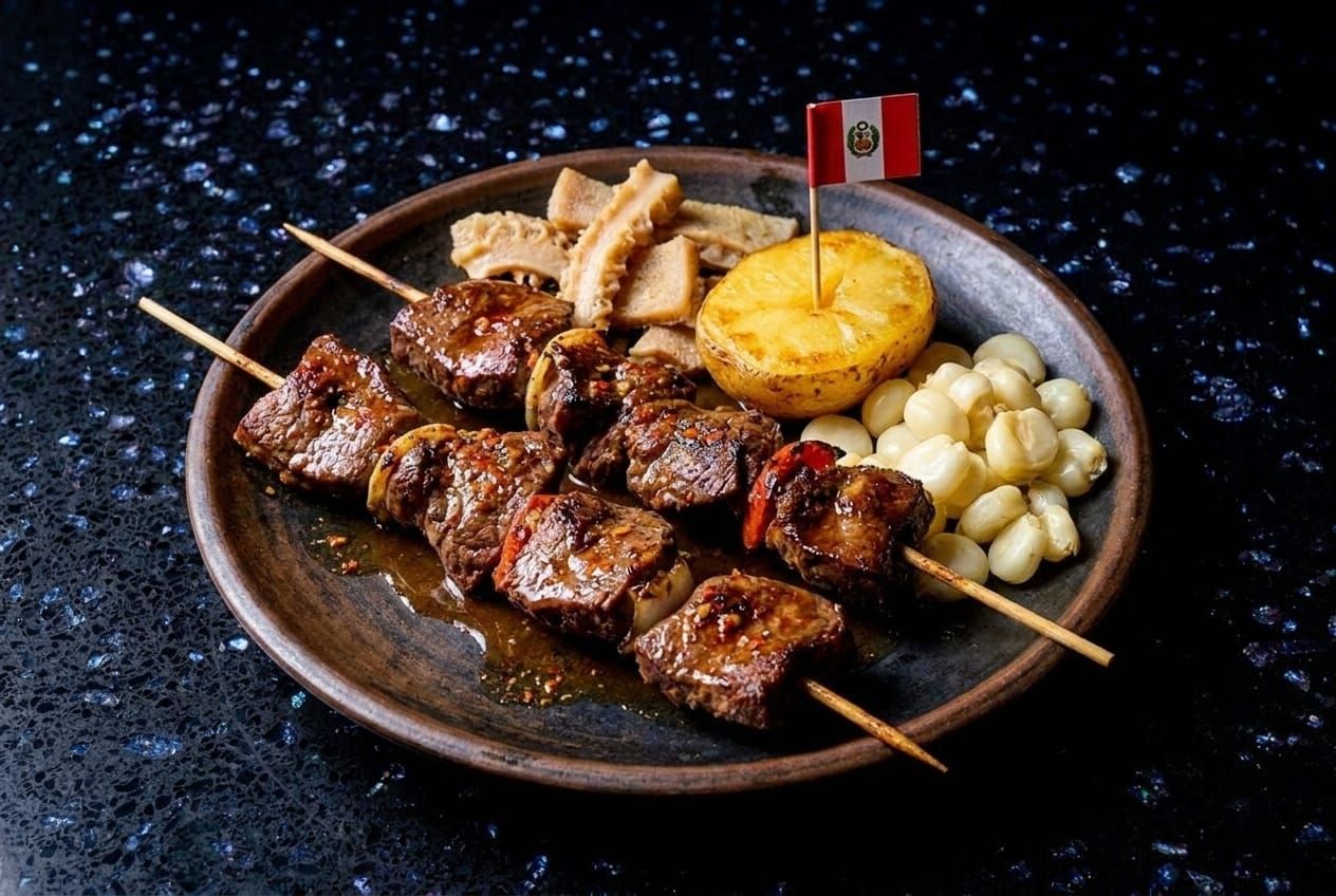 2 Beef Heart Anticucho with Rachi
