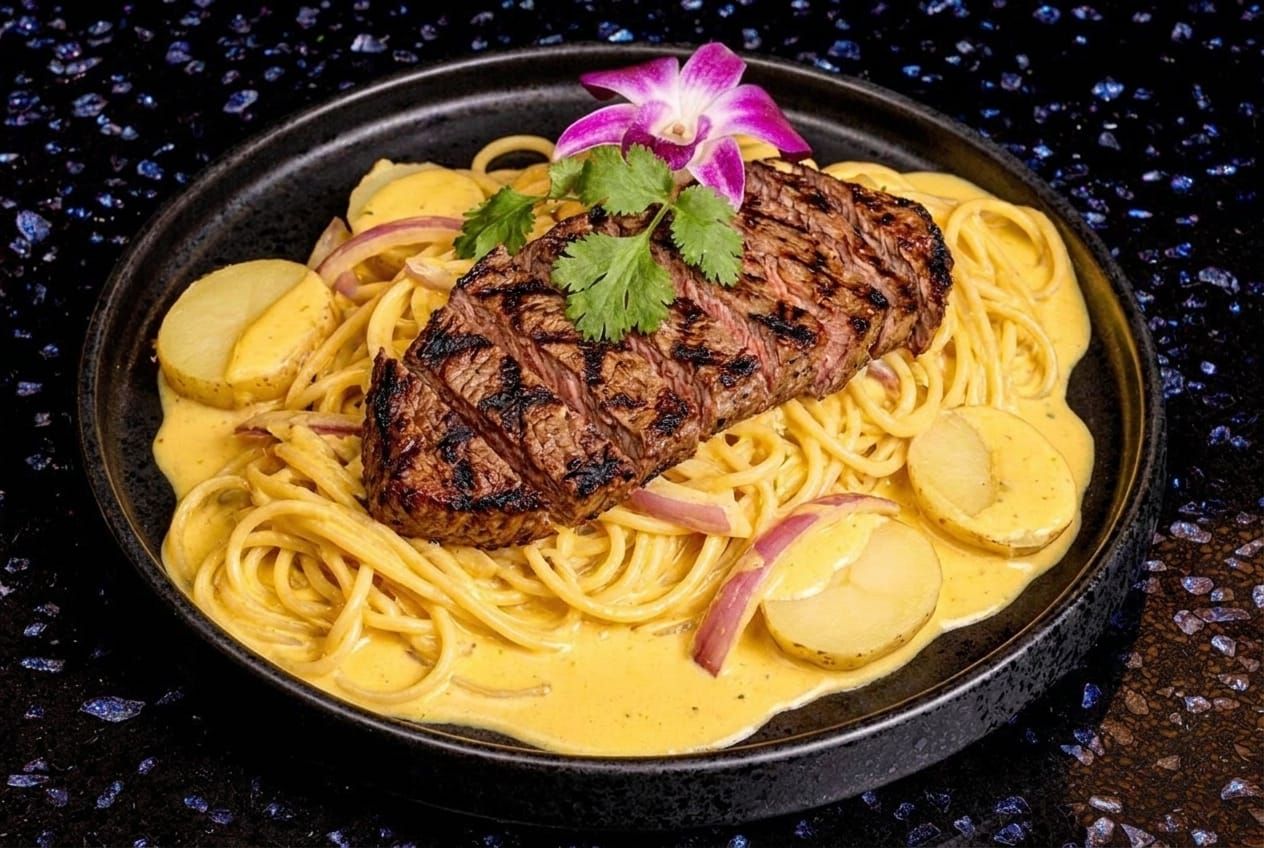 Huancaina Tallarin with Steak