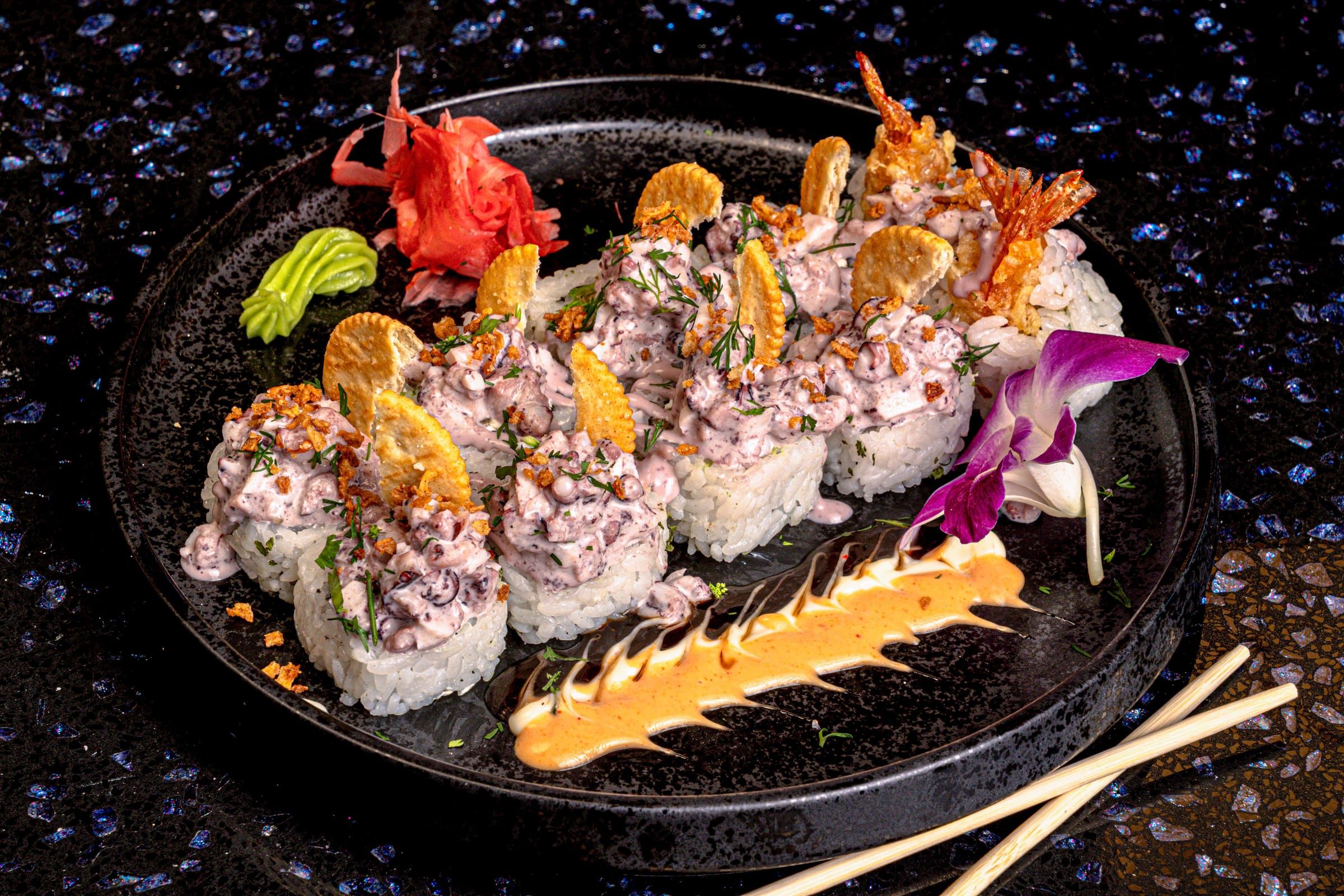 Octopus with olive maki roll