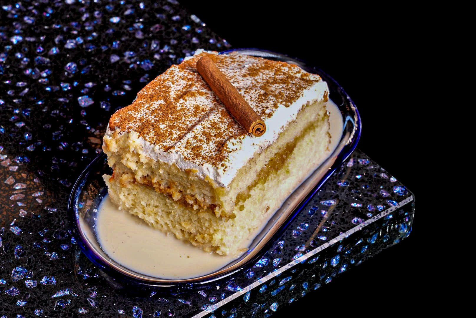 Slice of tres leches cake