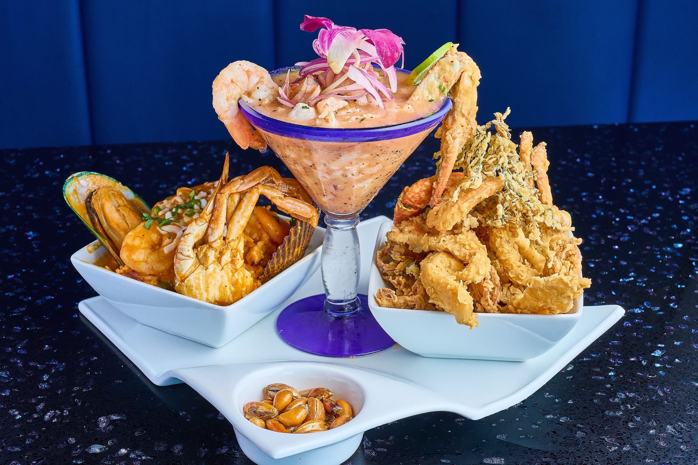 Trio marino, a tiered seafood tower